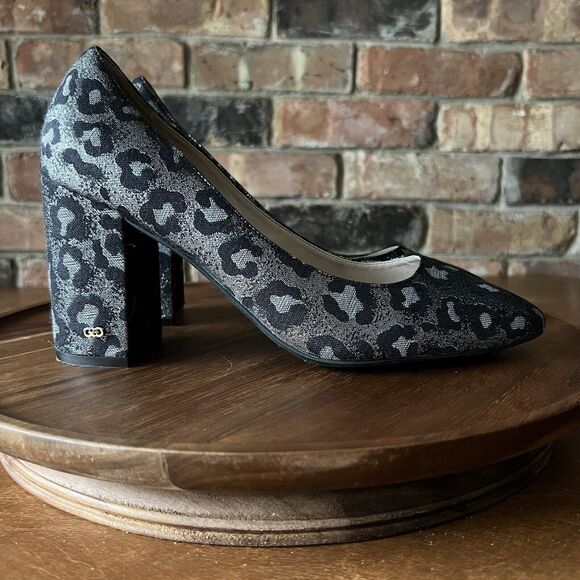 Cole Haan Alanna Brocade Pumps II Black Silver Leopard Block Heels Womens 9 B - Picture 15 of 16